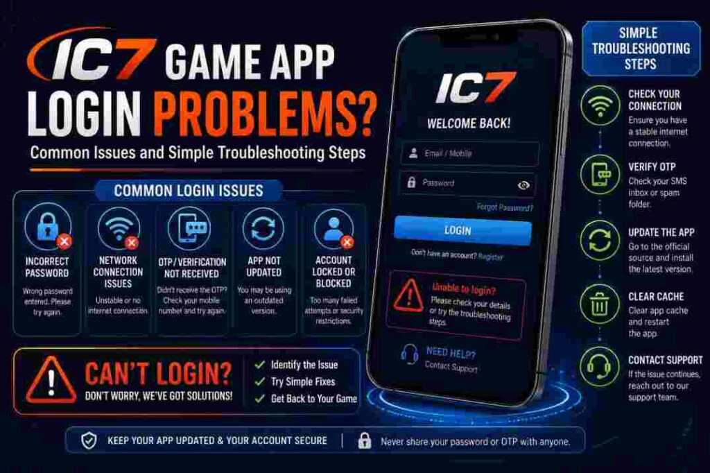 IC7 game app login screen and troubleshooting guide for Android users