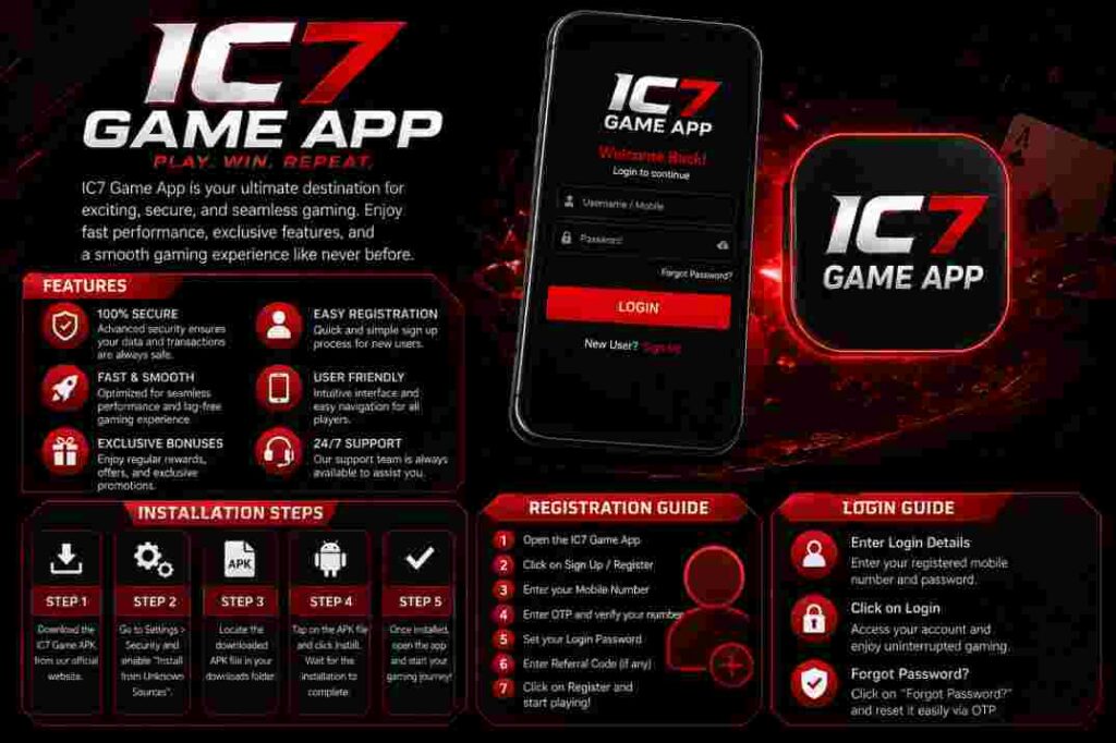 IC7 Game App interface and mobile gaming features
